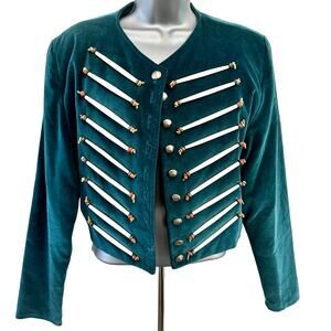 Double D RanchWear Green Velvet Beaded Vintage Button Western Jacket Size Small